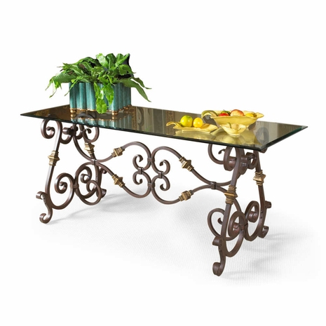 380071 Chelsea House Metal/Glass Bronze/Gold Firenze Glass Top Console