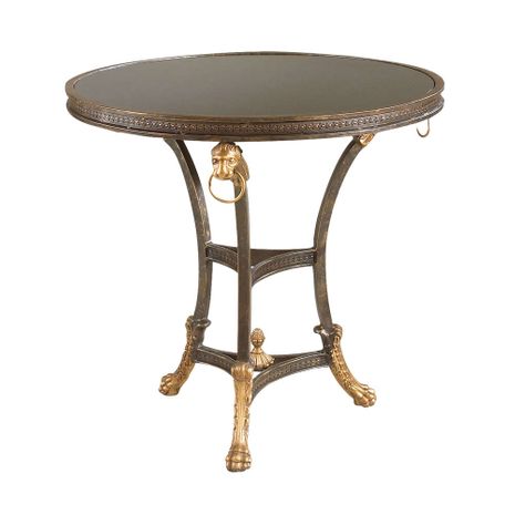 380072 Chelsea House 30.5in. Granite/Metal Lions Head Center Table with Natural Black/Gold Finish