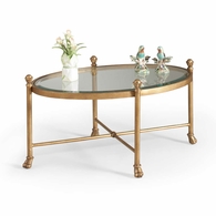 380087 Bill Cain 19in. Metal/Glass Gordon Oval Cocktail Table with Antique Gold Finish