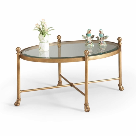 380087 Bill Cain 19in. Metal/Glass Gordon Oval Cocktail Table with Antique Gold Finish