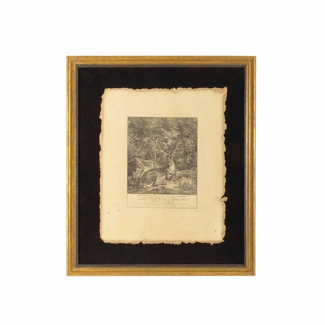 380154 Chelsea House Engraving Floats On Black Ground, Italy Antique Gold Frame Stag - C