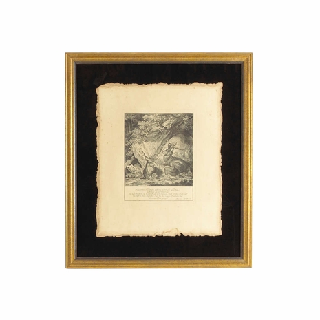 380155 Chelsea House Engraving Floats On Black Ground, Italy Antique Gold Frame Stag - D