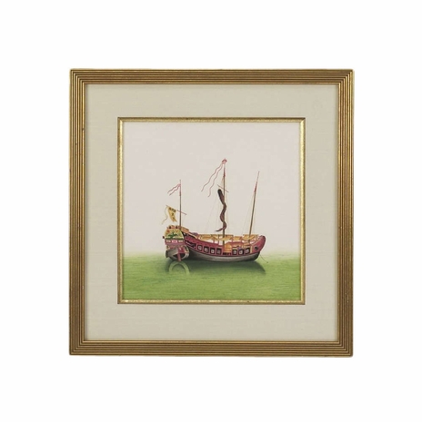 380248 Chelsea House Water Color On Silk Gold Frame And Fillet Chinese Junks-Two Sails