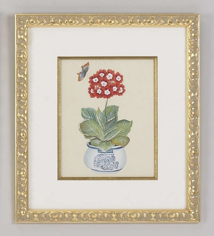 380261 Chelsea House Water Color On Silk Gold Frame And Fillet Red Auricula