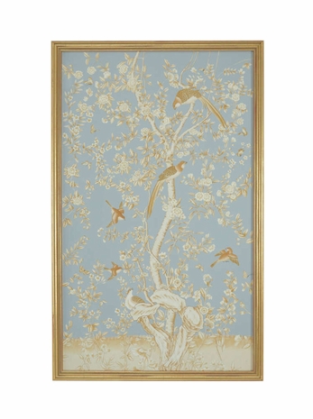 380279 Chelsea House Water Color On Silk Gold Frame Phila Panel Blue-A W