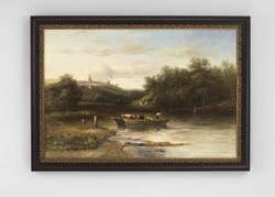 380315 Chelsea House 38in. Hand Painted Oil Riverboat with Black and Gold Frame