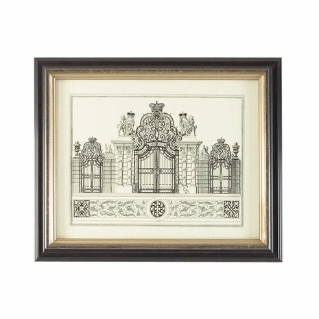 380345 Chelsea House Lithograph Print Black And Gold Frame Grand Garden Gate I