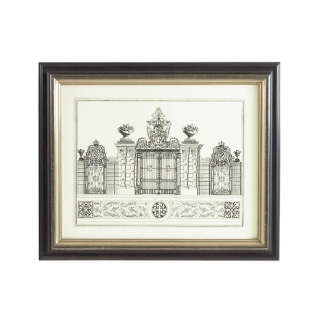 380348 Chelsea House Lithograph Print Black And Gold Frame Grand Garden Gate IV