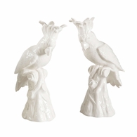 380769 Chelsea House 12in. Hand Painted Ceramic Hope Parrots (Pr) - White with White Glaze Finish