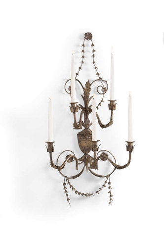 381070 Chelsea House Metal Frame Holds Five Candles Taupe And Brown Italian Finish 52-0013 Grand Tour Sconce