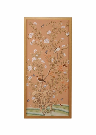 381273 Chelsea House 64.5in. Hand Painted Watercolor On Silk Regent Park Panel - B with Antique Gold Frame