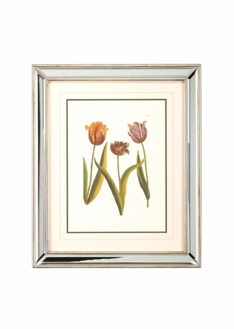 381286 Chelsea House Lithograph Print Mirrored Silver Leaf Frame Tulips - A