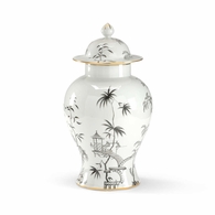 381729 Chelsea House 21.5in. Porcelain Black/White Chinoiserie Jar with Hand Decorated Finish