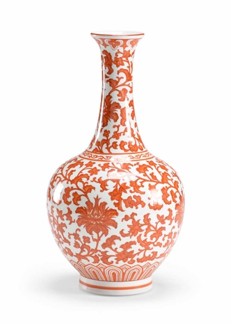 381889 Chelsea House 15in. Porcelain Pumpkin Long Neck Vase with Hand Decorated Finish
