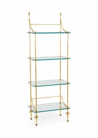 381993 Chelsea House 56in. Metal/Glass Coleman Etagere - Gold with Gold Leaf/Plain Finish