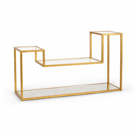 382333 Chelsea House Pam Cain Gold Leaf Finish Bottom Shelf Mirrored-Pam Cain Design Tri-Level Console Table