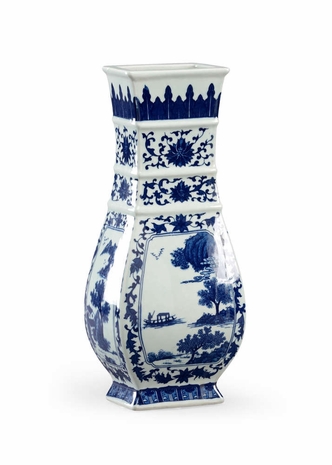 382362 Chelsea House Hand Decorated Blue And White Porcelain Stepped Vase