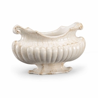 382409 Chelsea House 12.5in. Ceramic Antique White Oval Pot with White Glaze Finish