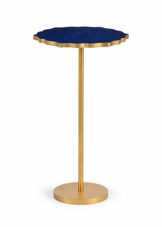 382552 Chelsea House 25in. Iron/Lacquer Lapis Side Table with Gold Leaf/Blue Lapis Finish