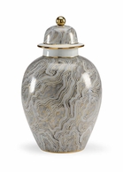 382651 Chelsea House 19in. Porcelain Marbled Gray Urn with White/Gold/Hand Painted Finish