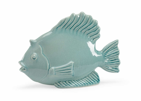 382709 Bradshaw Orrell 15in. Porcelain Celadon Fish with Crackle Celedon Glaze Finish