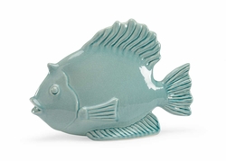 382709 Bradshaw Orrell 15in. Porcelain Celadon Fish with Crackle Celedon Glaze Finish