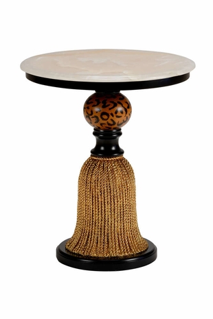 382818 Chelsea House Bradshaw Orrell Gold Leaf Finish - Wood And Composite. Cream Faux Marble Top Tassel Side Table - Gold
