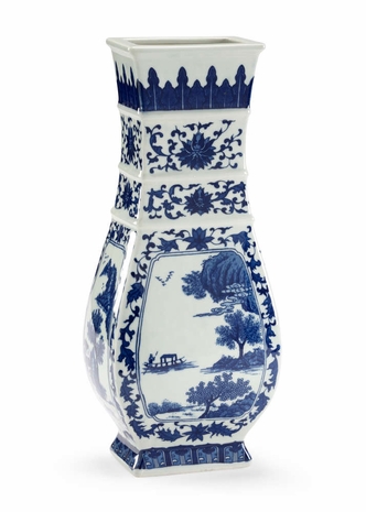 382967 Chelsea House 15in. Porcelain Londonderry Vase with Hand Painted Finish