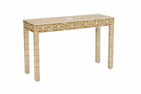 383008 Chelsea House White And Gold Bone Inlay Wood Winstead Console - Gold