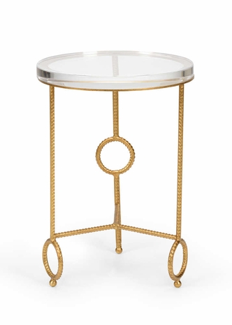 383178 Bradshaw Orrell 21in. Iron Yonkers Side Table - Acrylic with Antique Gold Leaf/Clear Finish