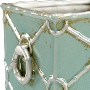 383199 Chelsea House Bradshaw Orrell Porcelain Antique Mint Green/Silver Glaze Square Ring Vase - Silver