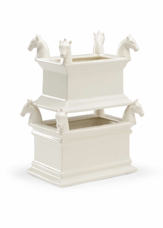 383207 Chelsea House Bradshaw Orrell Porcelain White Rectangular Horse Planters