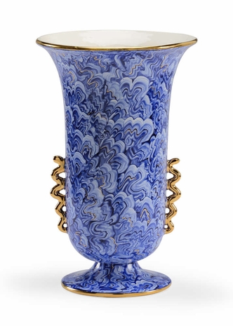 383367 Chelsea House Porcelain Blue/White Glaze Swirl Handle Vase - Blue