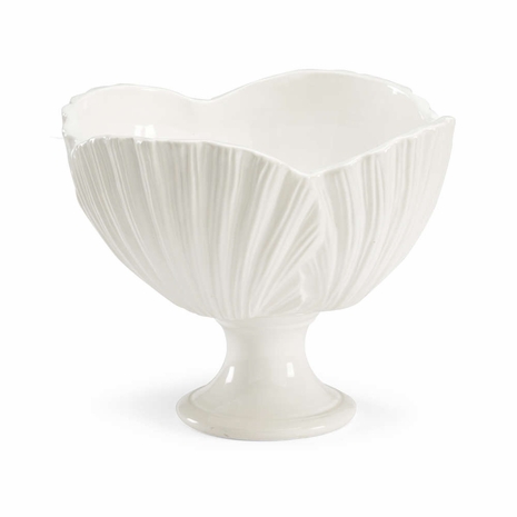 383414 Chelsea House Ceramic White Glaze Palm Leaf Bowl - White