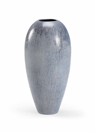 383497 Chelsea House 25.5in. Ceramic Tall Granger Vase - Blue with Cream/Black Glaze Finish