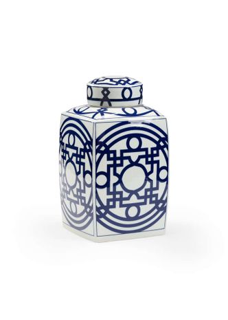 383612 Chelsea House 15.5in. Ceramic Hobbs Blue Vase with White Glaze Finish