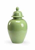 383639 Chelsea House 20in. Ceramic Landis Covered Vase - Green with Sage Green Glaze Finish