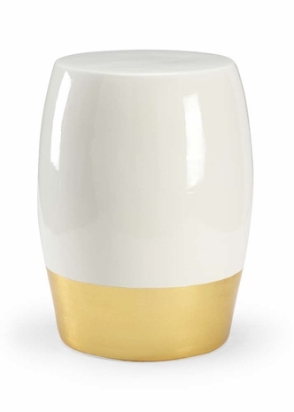 383809 Chelsea House Claire Bell Ceramic White Glaze/Gold Leaf Chic Garden Seat