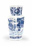 383996 Chelsea House 17in. Porcelain Yuan Double Vase with Blue/White Glaze Finish