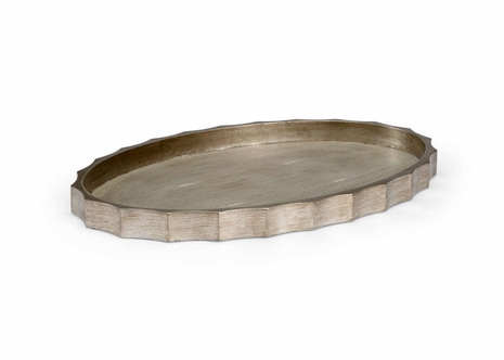 384006 Chelsea House 2in. Wood/Shagreen Eclipse Tray with Antique Silver Leaf/Gray Finish