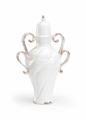 384152 Chelsea House Ceramic Antique White Glaze Tuscan Covered Vase