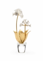384321 Chelsea House 15in. Crystal/Iron/Porcelain Auricula with Clear/Antique Gold Leaf/Matte White Finish