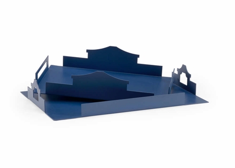 384379 Chelsea House Jamie Merida Iron Navy Lacquer Temple Trays - Navy (S2)