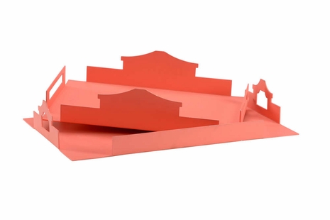 384380 Chelsea House Jamie Merida Iron Coral Lacquer Temple Tray - Coral (S2)