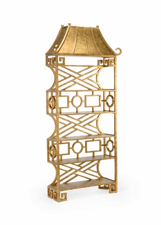 384416 Chelsea House Bradshaw Orrell Wood Old World Gold Chinoiserie Etagere - Gold