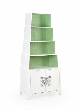 384432 Chelsea House Wood/Raffia/Metal White Lacquer/Gray/Brushed Nickel Houston Cabinet - Green