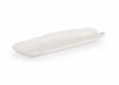 384450 Chelsea House Ceramic White Glaze Banana Leaf Tray - White