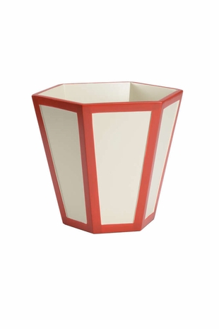 384467 Chelsea House Wood Off White/Red Oxford Wastebasket - Red