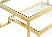 384479 Chelsea House 18in. Metal/Tempered Glass Dasher Cocktail Table with Antique Brass/Clear Finish