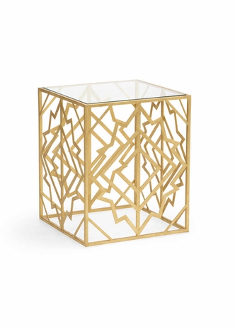 384482 Chelsea House Claire Bell Metal/Glass Gold Leaf/Clear/Beveled Ikat Bunching Table